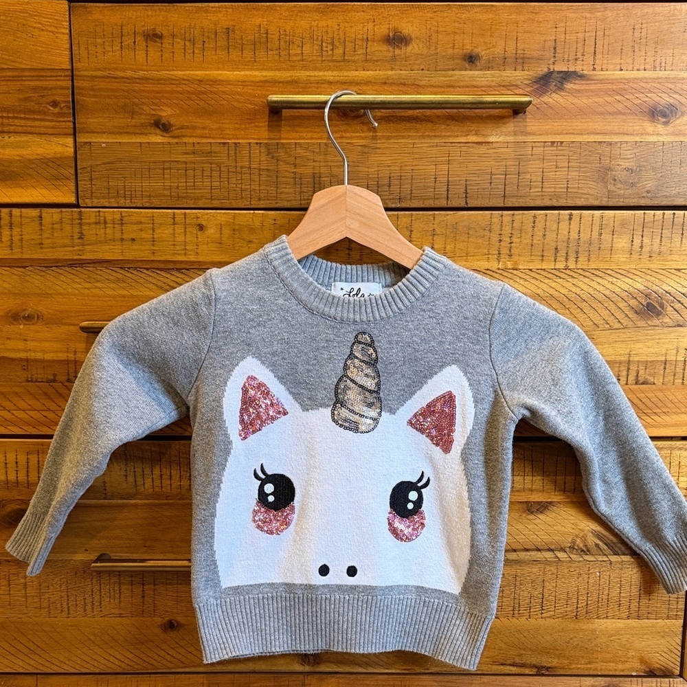 Lola + The Boys Gray Unicorn Kids Sweater